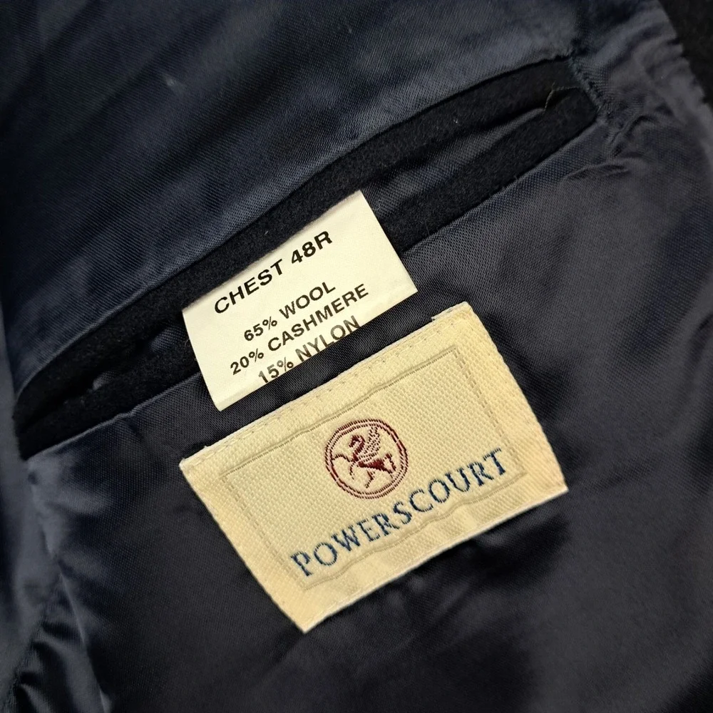 Vintage Wool Cashmere Blazer Men's 48R Black Gold Buttons Powerscourt Jacket 90s